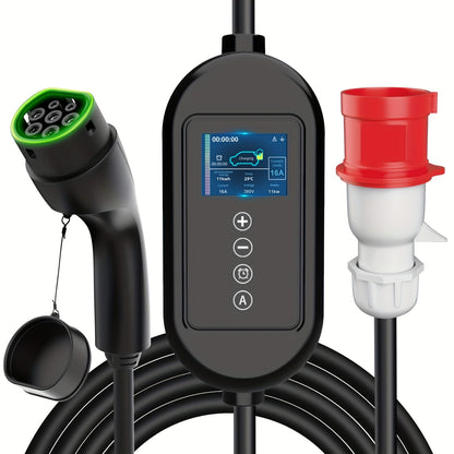 Laadkabel elektrische auto – Type 2 lader – Mobiele oplader – Thuislader – 3-fase laadkabel – 11 kW – 7,5 meter – Instelbare stroom 8-16A – 3-fase CEE stekker