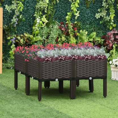 Verhoogde Plantenbak Tuin – Plantenbak Buiten – Tuinbak Kweekbak – Bloembak Balkon – Groentebak Urban Garden – Weerbestendig Kunststof – Rattan Look – 40x40x44 cm – 4 Secties Met Drainage
