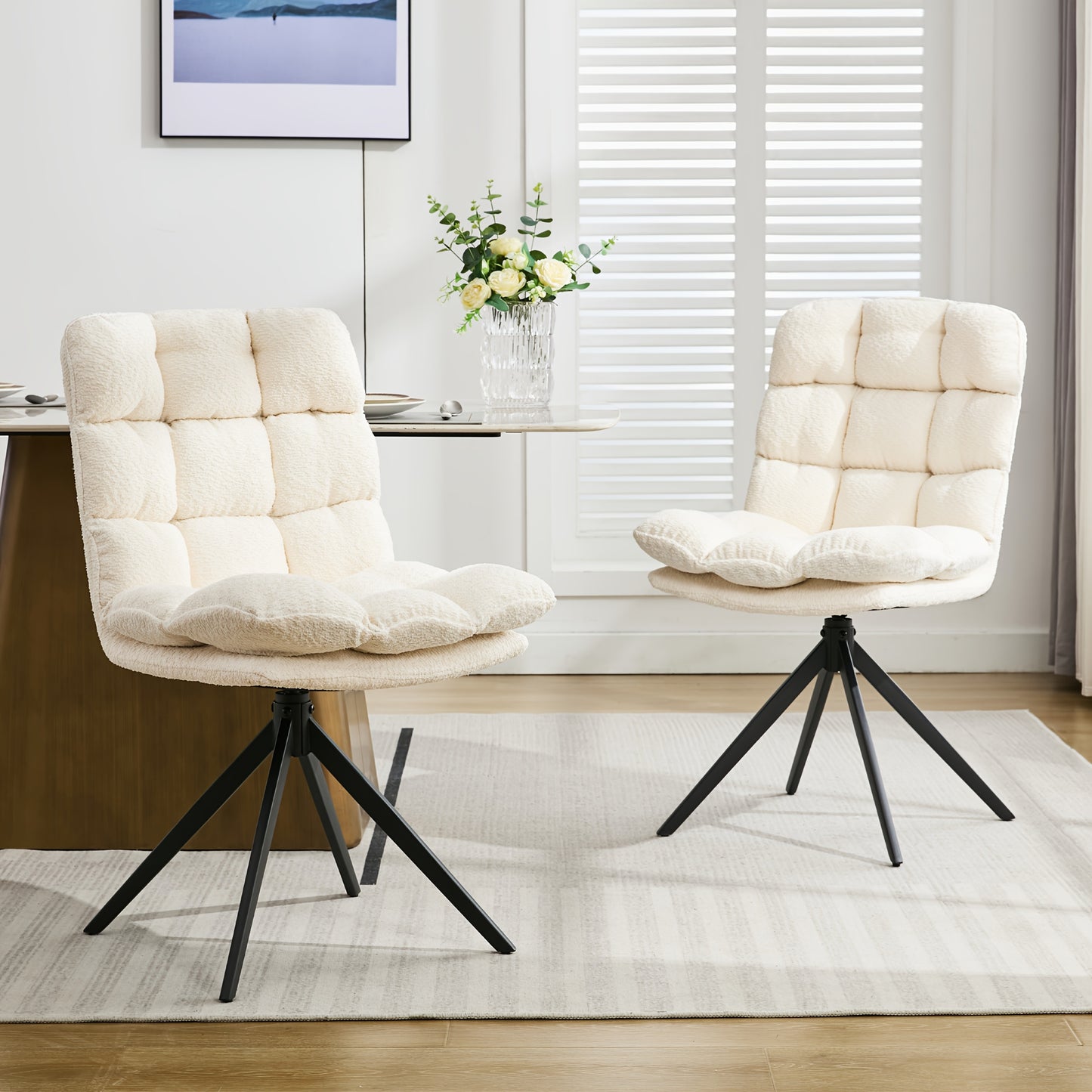 Eetkamerstoelen – Stoelen – Dining Stoelen – Draaistoelen – Witte Stoelen – Set van 6 – Met Afneembare Wasbare Kussens – Met Metalen Draaibaar Frame