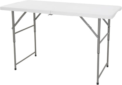 Klaptafel in hoogte verstelbaar van 122 x 60 x 50-74 cm en set met 4 klapstoelen van 51 x 45 x 85,5 cm, ideaal voor buiten