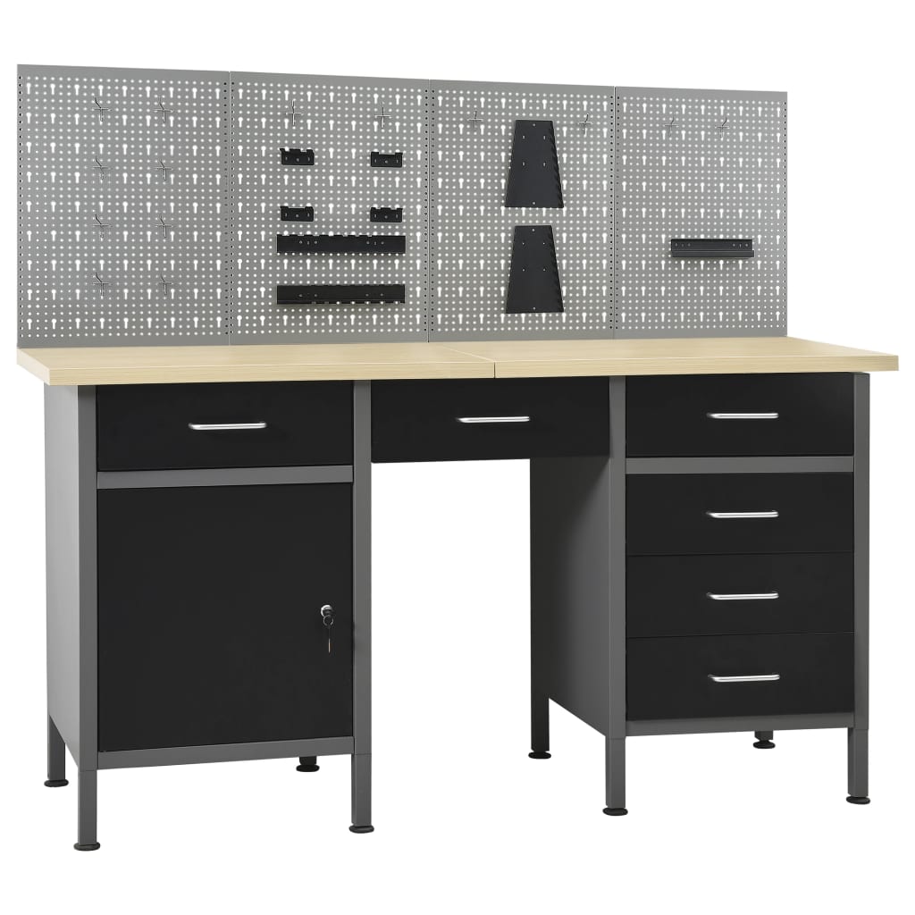 Werkbank – Werktafel – Werkstation – Werkplek – Werkbank Met Wandpanelen – 6 Lades – 500 Kg Max Belastbaarheid