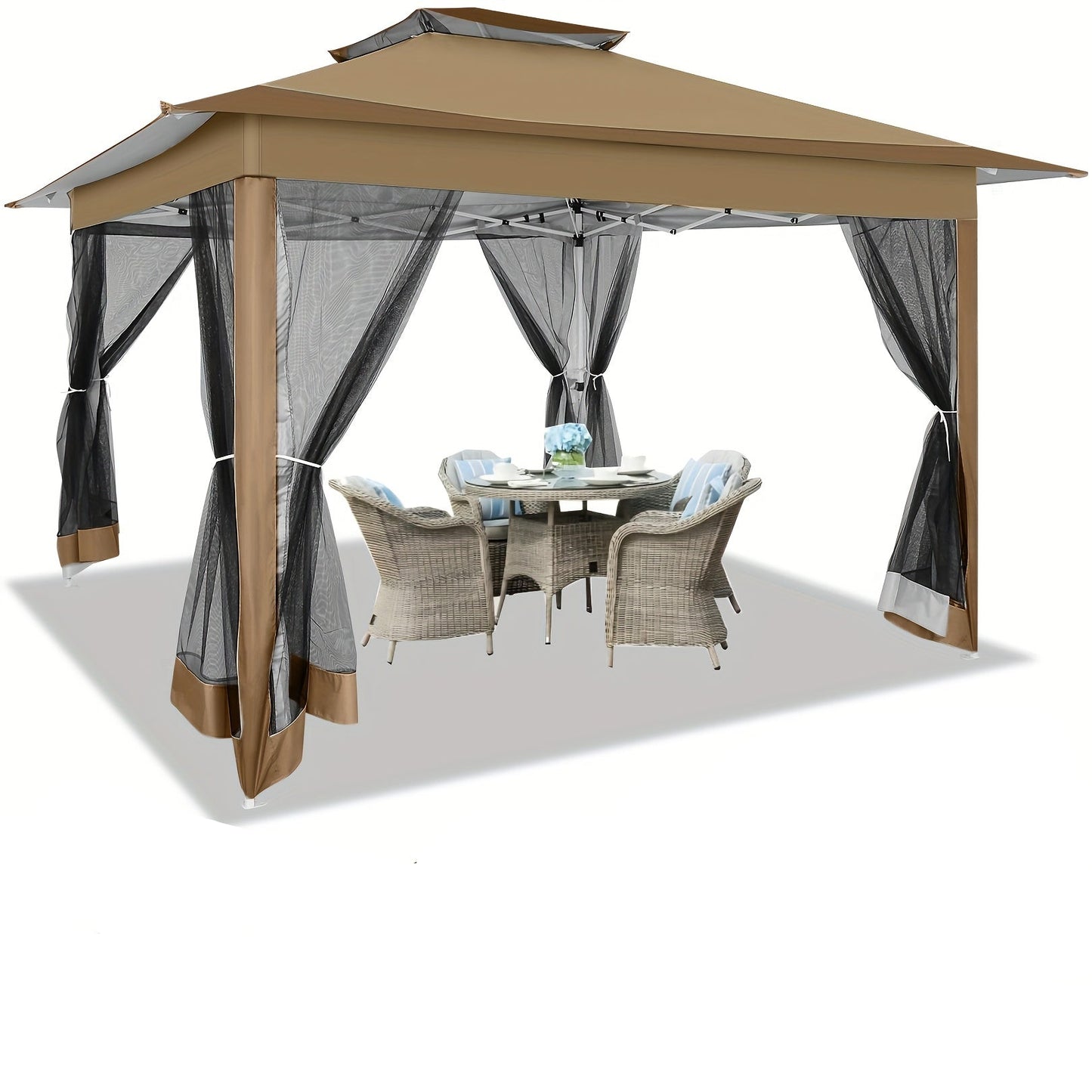 Partytent – Pop-up Tent – Camping Tent – Tuinkamer – Paviljoen – 3,66x3,66 m – Afneembare Muskietennetten – Dubbel Dakontwerp – Verstelbare Hoogte