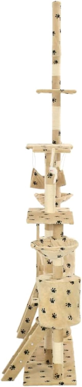 Krabpaal Kat – Krabboom Kat – Kattenboom – Speelboom Kat – Krabmeubel Kat – Met Sisal Touw Beklede Krabpalen – Verstelbaar 230-250 cm Hoog – Comfortabele Mandjes en Huisjes