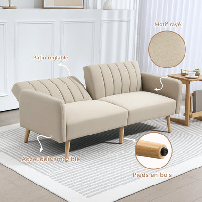 2-zits Bank – Loveseat – Zitbank – Tweezitsbank – Compacte Bank – Scandinavisch Design – Verstelbare Rugleuning 3 Standen – Ademend Linnen Stof Beige