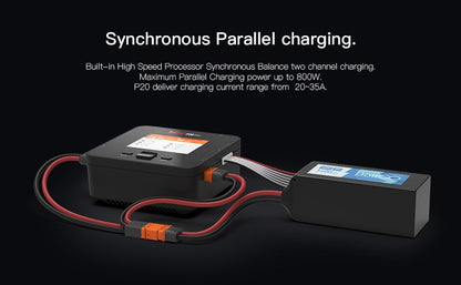 ISDT P20 Lipo snellader, DC 500WX2 20A Dual Smart oplader voor Life, LiIon, LiPo (1-8S)/LiHv (1-70S)/Pb (1-12S); NiMH/Cd(1-16S) accu's