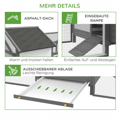 Kippenhok – Pluimvee Verblijf – Hennenhok – Buitenren – Nestkast – Dubbele Ren – Weerbestendig Grenenhout – Asfaltdak Grijs
