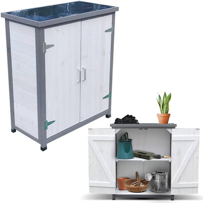 Melko Garden cabinet, white/grey, tool shed with 2 doors, storage cabinet - QUORE