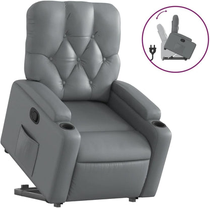 Relaxfauteuil – Elektrische Liftstoel – Verstelbare Fauteuil – Relaxstoel – Loungestoel – Automatische Liftfunctie – Hoogwaardig Kunstleer – Grijs