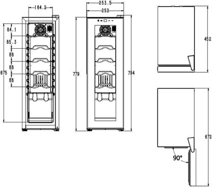 Nilson NVN1200S Wijnkast, 12 flessen, zwart, 44 dB, geluidsniveau, enkele temperatuurzone, digitaal display, led-binnenverlichting, glazen deur, opening, energie-efficiëntieklasse G