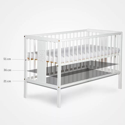baby bed K2 natural wood 120 x 60 cm with slatted bed bed cot 3 levels adjustable in height - naturalPine wood & MDF - QUORE