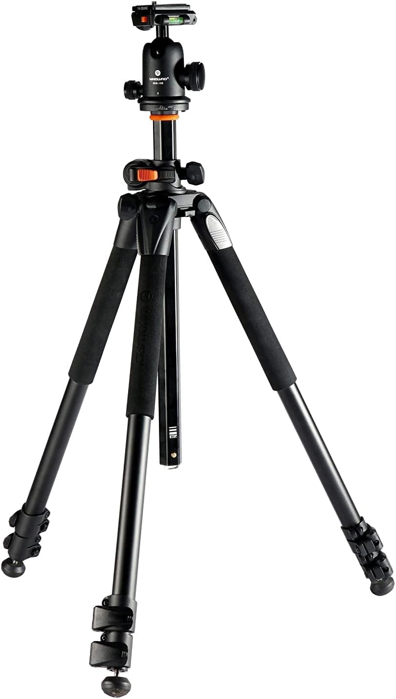 Vanguard Alta Pro 263AB 100 statief (aluminium, 2 laden, belastbaarheid tot 7 kg), Met kogelkop SBH-100, zwart, oranje, Max. Höhe: 173 cm