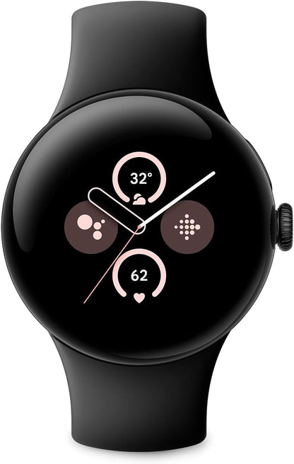 Google Pixel Watch 2 met Fitbit en Google – hartslagbewaking, stressmanagement en veiligheid, Android smartwatch, behuizing van mat aluminium, armband van obsidiaan, wifi