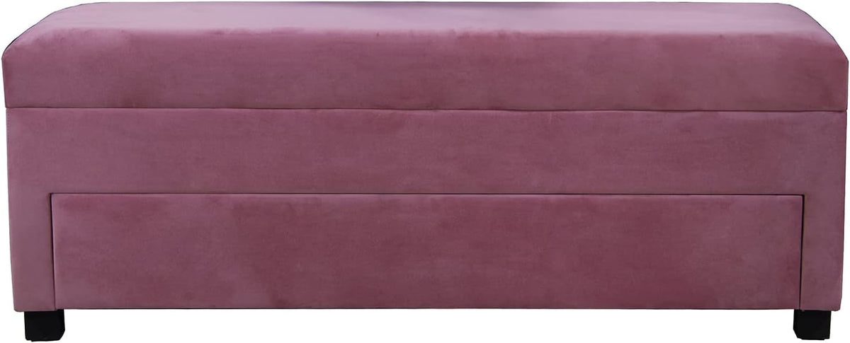 DRW Schoenenrek bed voet van hout en stof in roze 120 x 43 x 45 cm