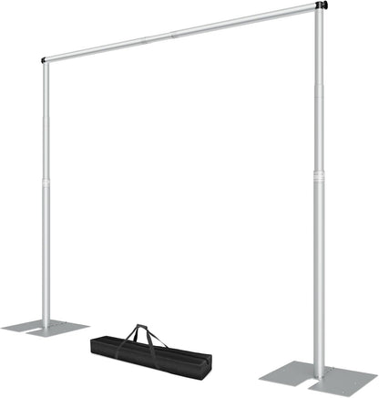 EMART Fotoachtergrondstandaard 3 x 3 m met metalen stalen basis voor fotografie, video, studio, bruiloft, feest, zilverkleurig