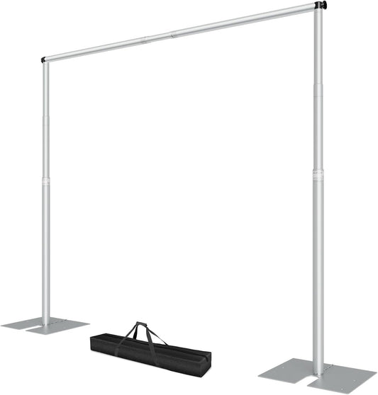 EMART Fotoachtergrondstandaard 3 x 3 m met metalen stalen basis voor fotografie, video, studio, bruiloft, feest, zilverkleurig