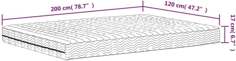VidaXL Schuimmatras Hardheid H2 H3 120x200 cm Wit - Koudschuim of Traagschuim Bedmatras, 1 Persoons Logeermatras