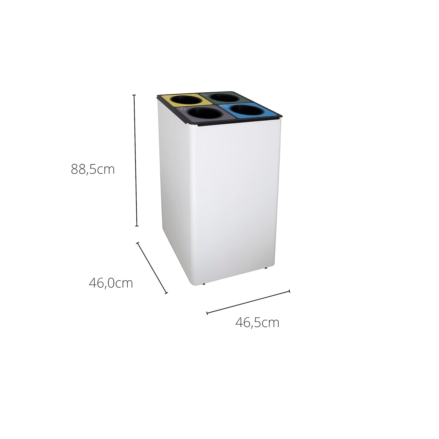 OFITURIA® Selective recycling waste bin, metal, 186 l, silver, with four inner rings - QUORE