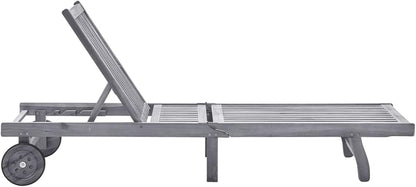 Tidyard Ligbed en kussen grijs antraciet enkele ligstoel hangmat tuin terras balkon buiten terras poolstoelen massief acaciahout grijs - QUORE