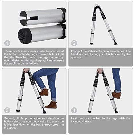 Telescoopladder, uitschuifbare ladder, van hoogwaardige aluminium ladder, multifunctionele ladder, telescopisch design, tot 150 kg belastbaar (5 m, 2,5 + 2,5 mm)