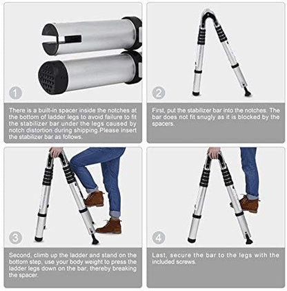 Telescoopladder, uitschuifbare ladder, van hoogwaardige aluminium ladder, multifunctionele ladder, telescopisch design, tot 150 kg belastbaar (5 m, 2,5 + 2,5 mm)