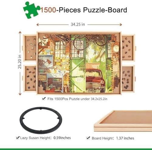 ALL4JIG 1500 Pieces Rotating Puzzle Board with Drawers and Cover, 66 x 88 cm, Portable Jigsaw Puzzle Table for Adults, Portable Lazy Susan Rotating Puzzle Boards, Birthday Gift for Mom - QUORE