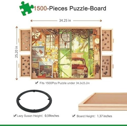 ALL4JIG 1500 Pieces Rotating Puzzle Board with Drawers and Cover, 66 x 88 cm, Portable Jigsaw Puzzle Table for Adults, Portable Lazy Susan Rotating Puzzle Boards, Birthday Gift for Mom - QUORE