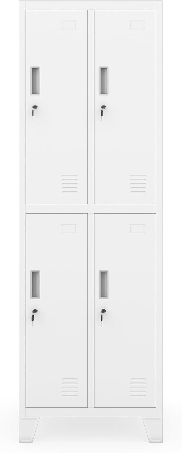 Jan Nowak metalen locker met 4 afzonderlijke vakken afsluitbare spindkast voor personeelsruimte en kleedruimte met hangstang ventilatie en etikethouders professionele lockerkast 172 x 56 x 45 cm - QUORE