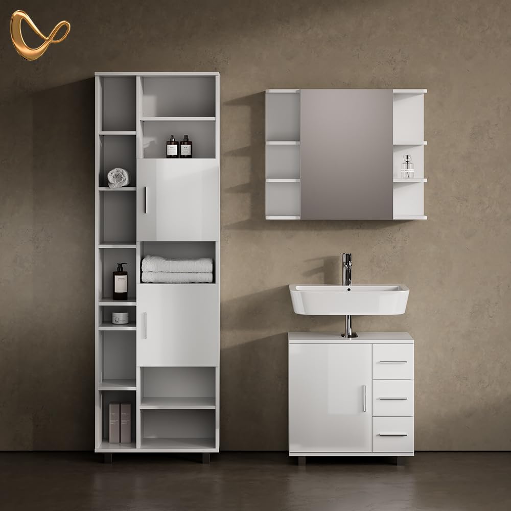Livinity Bathroom furniture set "Eisak", White High gloss, 2 parts
