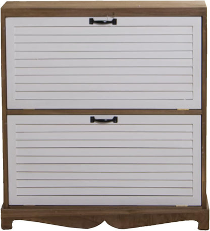 DRW Schoenenkast met 2 deuren van paulownia-hout in natuur en wit, 76 x 22 x 93 cm