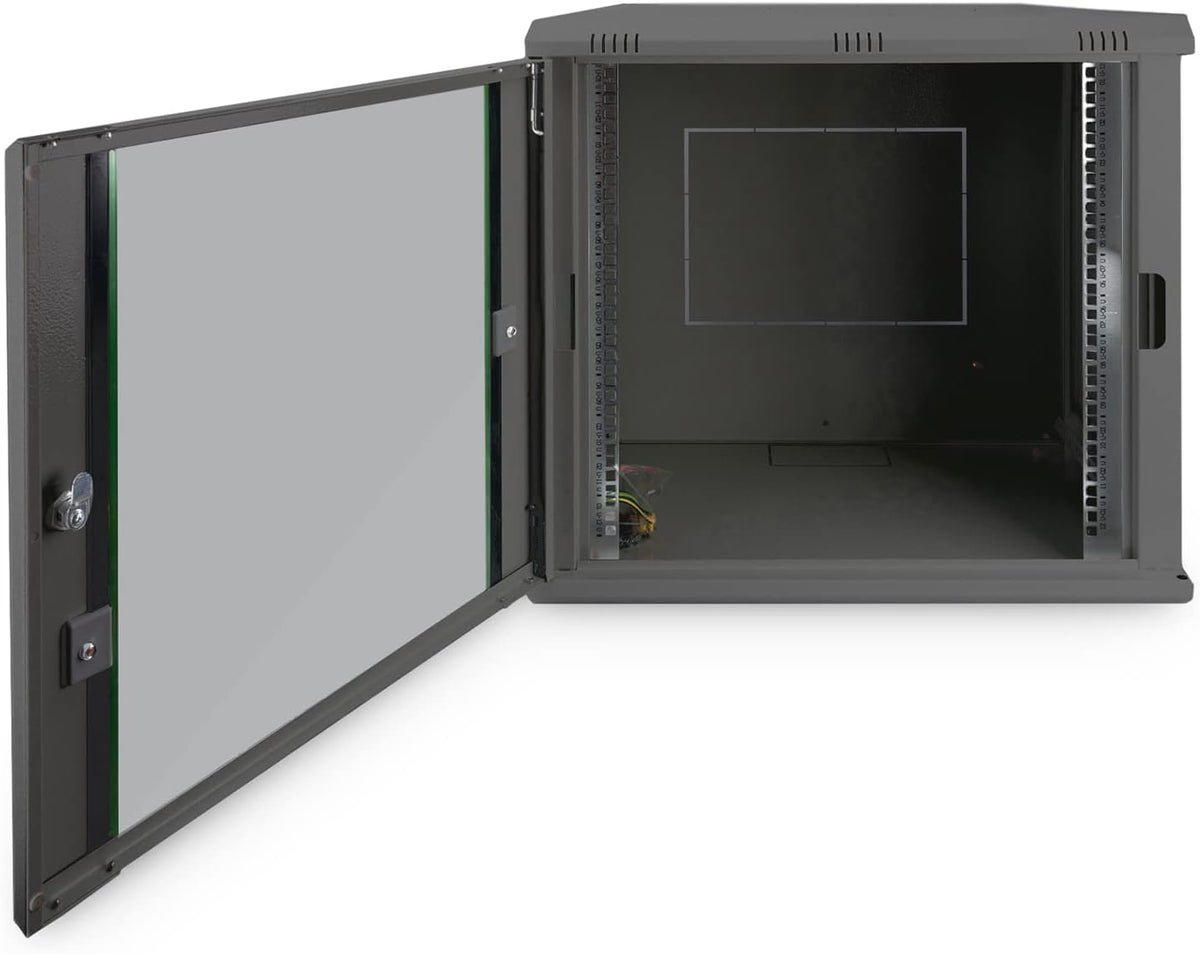 Netwerkkast – Serverkast, Rack, Datakast, Wandkast – 19 Inch, 12 HE, Wandmontage, 450 Mm Diepte, Zwart – Afsluitbare Frontdeur Met Veiligheidsglas – Verwijderbare Zijpanelen