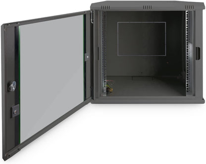 Netwerkkast – Serverkast, Rack, Datakast, Wandkast – 19 Inch, 12 HE, Wandmontage, 450 Mm Diepte, Zwart – Afsluitbare Frontdeur Met Veiligheidsglas – Verwijderbare Zijpanelen