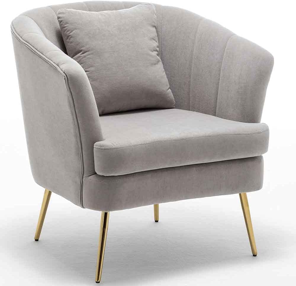 BAKAJI Fauteuil Relax stoel bekleding van stof structuur hout en metalen poten kleur goud gewatteerd, modern design, gewatteerd, grote rugleuning, afmetingen 80 x 70 x 80 cm (grijs)