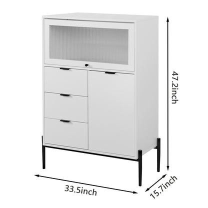 A sideboard featuring three drawers, one door and one glass door, with storage space in the wooden cabinet. Suitable for kitchens, dining rooms and hallways. Dimensions: 85 x 40 x 120 centimetres., Space-Saving Storage Unit,