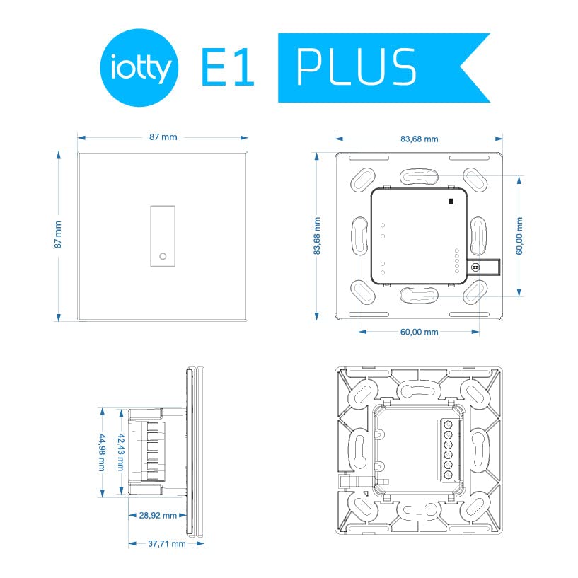 iotty E1 PLUS Wi-Fi slimme schakelaar voor lampen en deuren, compatibel met Google Home, Alexa en Siri, IOS en Android app, verlicht glaspaneel, temperatuur- en helderheidssensoren
