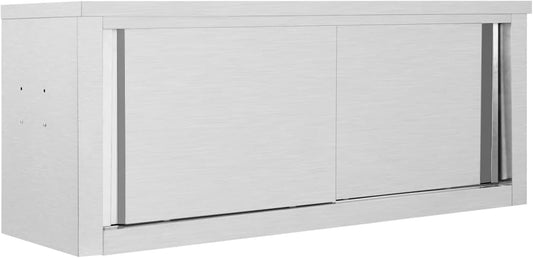 Gecheer Wall Hanging Cabinet with Sliding Doors, 120 x 40 x 50 cm, Stainless Steel, Hanging Kitchen Cabinet, Storage Cabinet for Bathroom, Kitchen, Office - QUORE