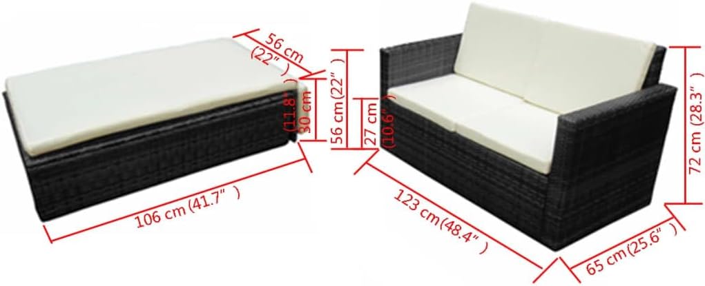 vidaXL Lounge Set with Cushions 2-Piece Garden Set Garden Furniture Set Lounge Garden Furniture Set Furniture Set Furniture Sets Furniture Sets Poly Rattan Black - QUORE