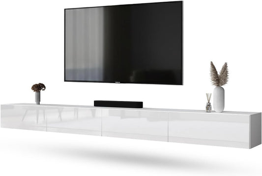 Planetmöbel West TV Cabinet, TV Table 320 cm Long, TV Cabinet Hanging or Standing for Living Room, 2X TV Wall Cabinet 37.8 x 160 x 30 cm, White - QUORE