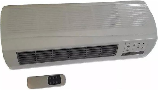 Keramische airconditioning met afstandsbediening, biedt koude en warme werking, vermogen 100 W bij kou en 2000 W in warmte, ideaal voor elke ruimte.