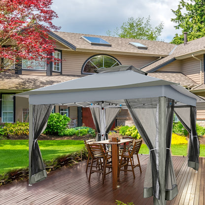Pop-up Partytent – Vouwtent – Gazebo – Tuinent – Buitentent – Donkergrijs – Automatisch Openen – Muskietennet – 3,6x3,6 Meter – Lichtgewicht Stalen Frame