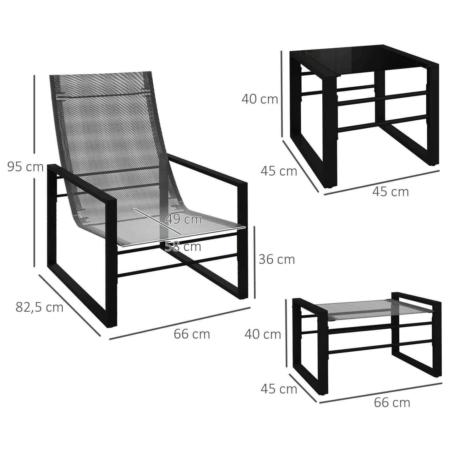 Loungeset – Tuinmeubilair – Buitenmeubels – Balkonset – Terrasstoel – Compact en Weerbestendig – Comfortabel Grijs Mesh