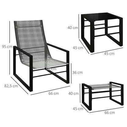 Loungeset – Tuinmeubilair – Buitenmeubels – Balkonset – Terrasstoel – Compact en Weerbestendig – Comfortabel Grijs Mesh