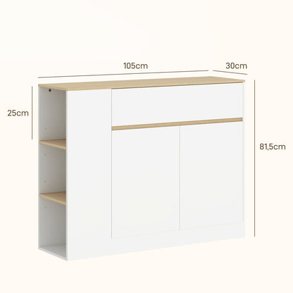 Dressoir – Opbergkast – Sideboard – Kast – Ladekast – Wit Gelakt – Verstelbare Planken – Tip-Over Bescherming – 105x30x81,5 cm