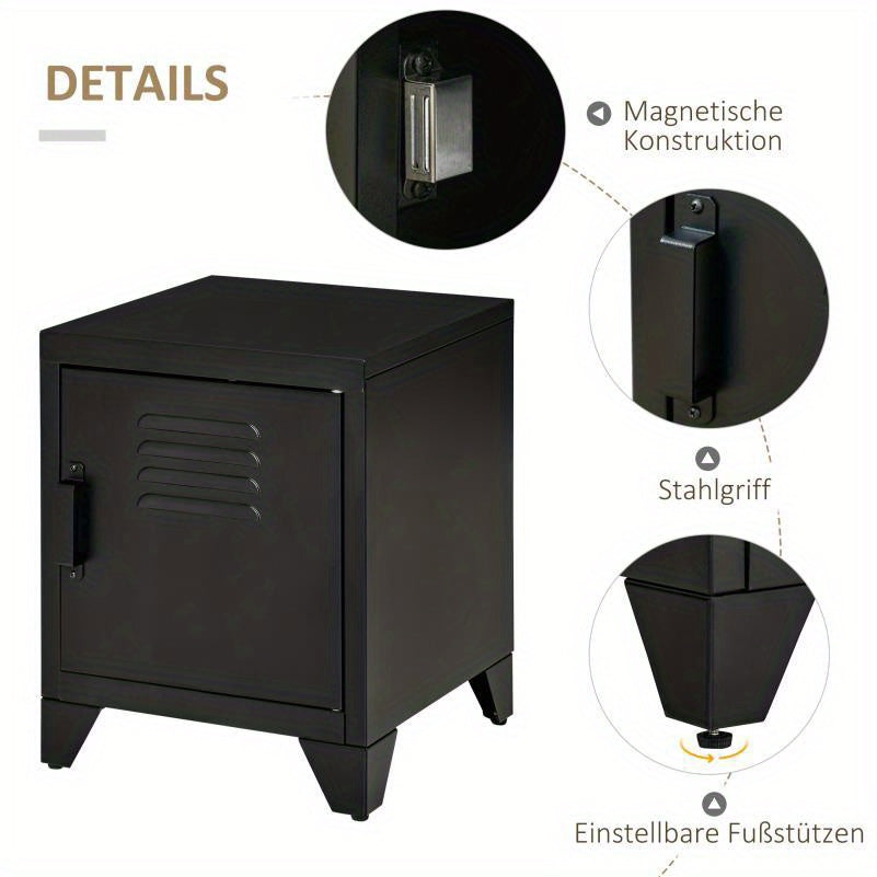 Nachtkastje – Nachtkast – Bijzettafel – Ladekastje – Opbergkastje – Natuurlijk Hout & Zwart Metaal – Verstelbare Plank – Compact 50x40x47,5 cm