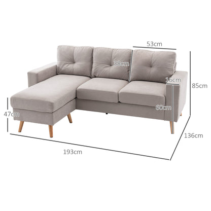 Hoekbank – L-vormige Bank – Sofa – Zetel – Hoeksalon – Linnenlook Stof – Chaise Longue – 3-Zits – Stevig Houten Frame – 193x136x85 cm