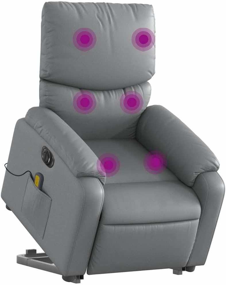 Elektrische Relaxfauteuil – Massagefauteuil – TV Stoel – Relaxstoel – Elektrische Ligstoel – Elektrische Opsta-Ondersteuning – 6-Punts Massagefunctie – Kunstleer Grijs