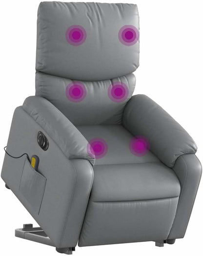 Elektrische Relaxfauteuil – Massagefauteuil – TV Stoel – Relaxstoel – Elektrische Ligstoel – Elektrische Opsta-Ondersteuning – 6-Punts Massagefunctie – Kunstleer Grijs