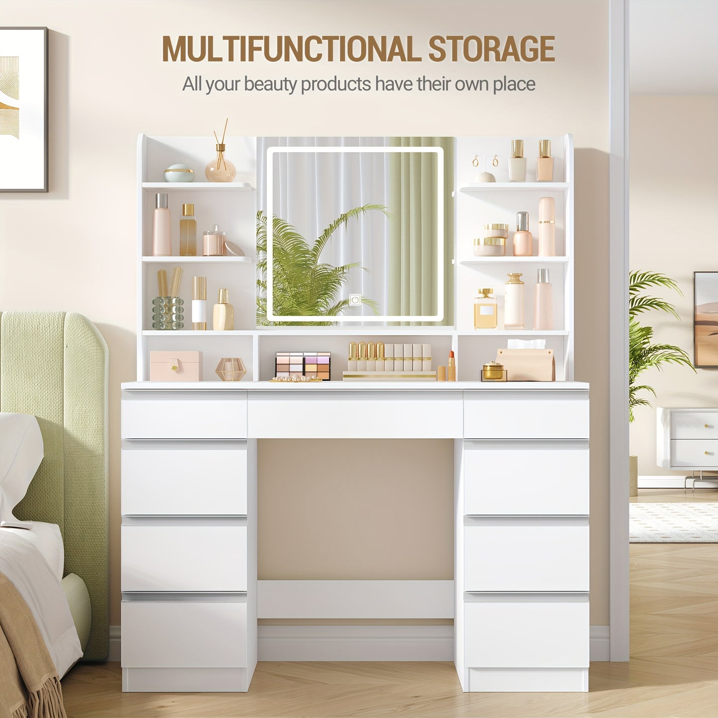 Kaptafel – Make-up Tafel – Cosmeticatafel – Verzorgingstafel – Dressoir – Groot Formaat – LED Verlichting Met Instelbare Kleur En Helderheid