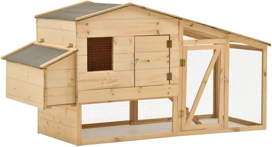Solid Pine Chicken Coop 178 x 67 x 92 cm Chicken Coop Aviary Outdoor Cages and Chicken Coops - QUORE