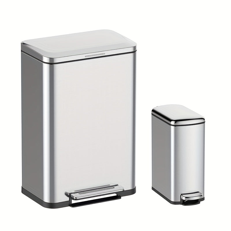 Afvalemmer – Pedaalemmer – Vuilnisbak – Prullenbak – Afvalbak – RVS 2-in-1 set 50L + 8L – Soft-close deksel – Voetpedaal bediening