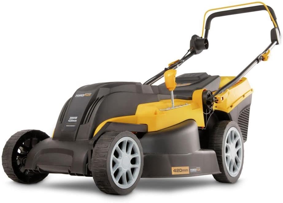 Powerplus POWXG6281 elektrische grasmaaier - 2000 W, 420 mm Ø grasmachine, tuintoestel, met grasopvangsysteem, mulchen en achteruitworp